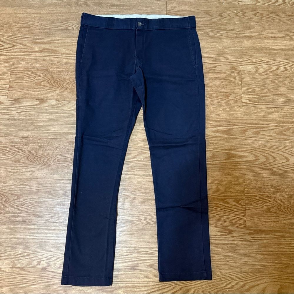 Dickies Mens Slash Pockets Flex Skinny Fit Dark Navy Straight Leg Pant Sz 36X32